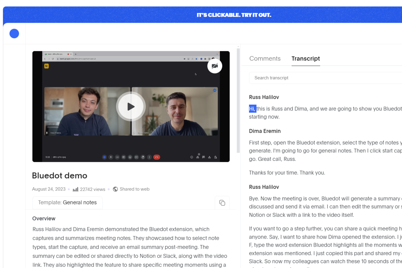 ミーティングノートを自動で生成するChrome拡張機能「bluedot」