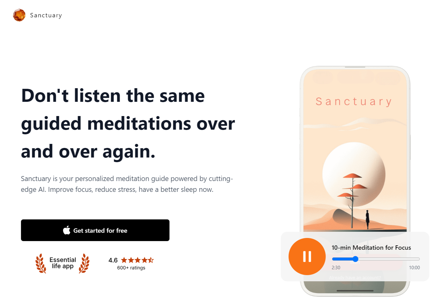 ガイド付き瞑想アプリ「Sanctuary」